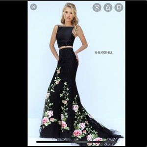 Sherri Hill black 2 piece floral dress 50199